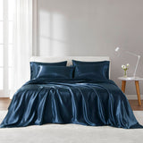 Wrinkle-Free Solid Satin Luxury Sheet Set, Midnight Blue