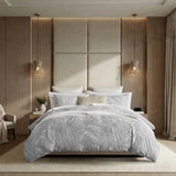 Stone-Washed Leaf Patterned Jacquard Duvet Set, Light Gray