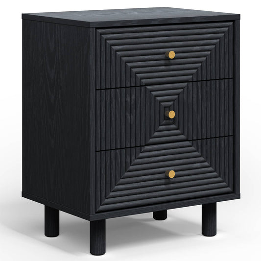 Black 3 Drawer Nightstand, Small Dresser Wooden Storage