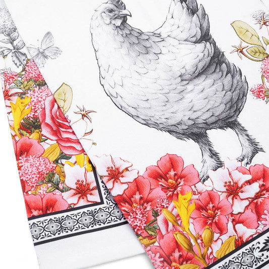 Gertrude Chicken Floral Bouquet Cotton Tea Towel