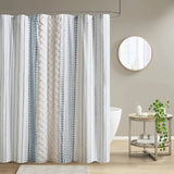 Aztec Chenille Tufted Shower Curtain, White/Navy