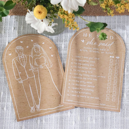 He Said She Said Bridal Shower Game Cards