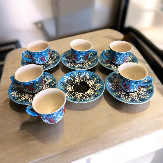 Ceramic Embossed Turkish Coffee Set, 12-Piece