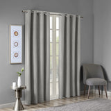 Grey Printed Heathered Blackout Grommet Top Curtain (Single)