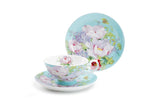 Peony Blue Bone China Cup & Saucer Set, 8oz