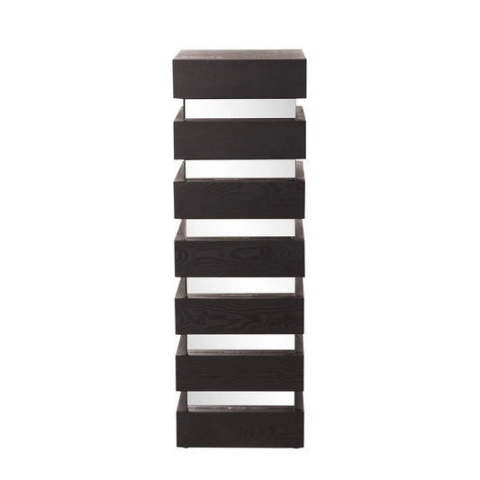Stepped Black Wood Veneer Pedestal with Mirror - Tall