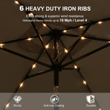 PURPLE LEAF Black Frame Tilting Market Umbrella with Lights Table Umbrella with Base Outside Patio