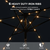 PURPLE LEAF Black Frame Tilting Market Umbrella with Lights Table Umbrella with Base Outside Patio