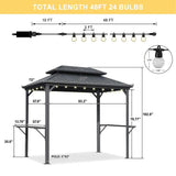 PURPLE LEAF Hardtop Grill Gazebo for Patio Grey Permanent Metal Roof Outside Sun Shade Outdoor BBQ Canopy with String Lights