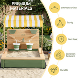 ROBUD Kids Wooden Outdoor Sandbox with 180° Adjustable Canopy