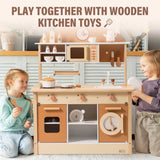 ROBUD Wooden Play Kitchen with Realistic Accessories-Caramel