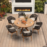 PURPLE LEAF Round Patio Dining Set with Aluminum Frame and Wicker Rattan Dining Chair with Comfortable Cushions for Deck Porch Kitchen Outdoor