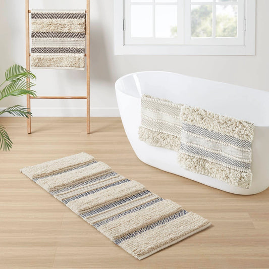 Woven Textured Stripe Bath Rug, Navy