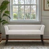 49.5" Low Back Flared Arms Upholstered Bench, Cream