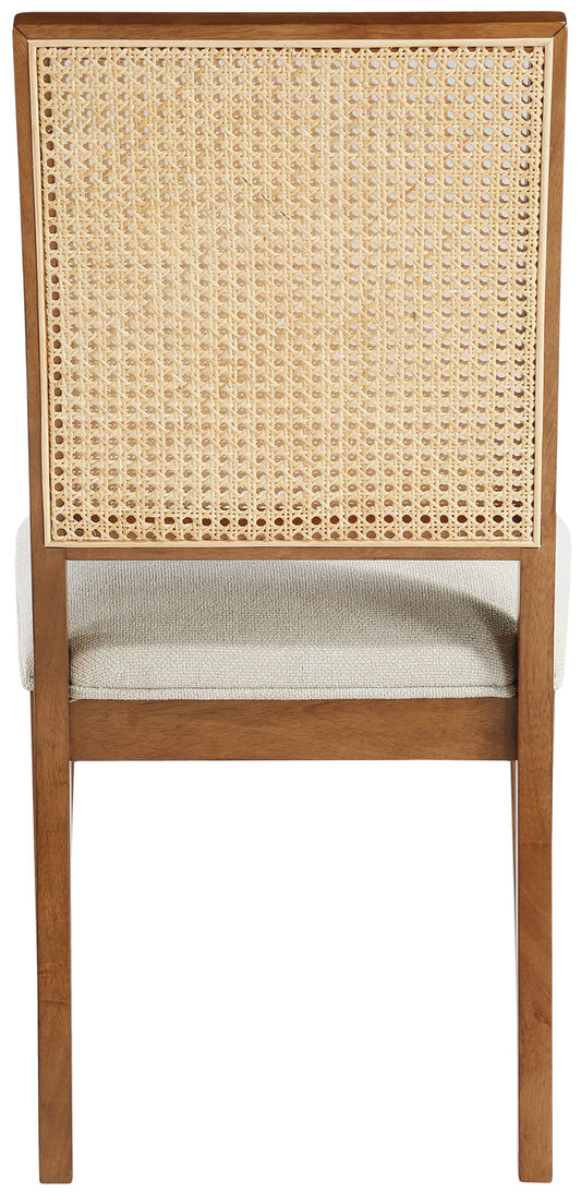 Butterfly Cream Linen Dining Chairs - Set of 2 with Mid-Century Style & Natural Cane Backrest