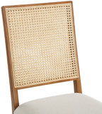 Butterfly Cream Linen Dining Chairs - Set of 2 with Mid-Century Style & Natural Cane Backrest