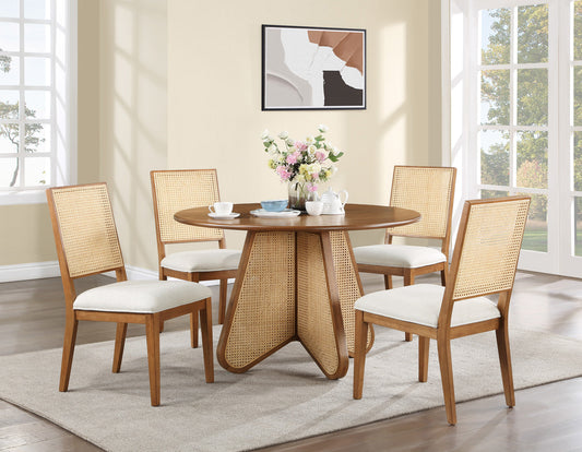 Butterfly Dining Table - Mid-Century Style, Solid Rubberwood, Natural Cane Base, Walnut Finish