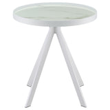 Briggs Round Marble Printed Glass Top End Side Table White