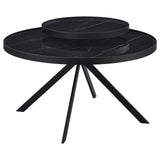 Briggs Round Marble Printed Glass Top Coffee Table Black