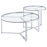 Delia 2-Piece Round Glass Top Nesting Coffee Table Chrome