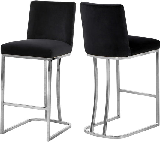 Heidi Contemporary Stool - Luxurious Velvet Upholstered Design with Polished Metal Base for Dining