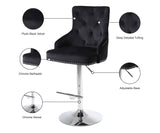Claude Contemporary Adjustable Stool with Plush Velvet, Chrome Trim, and Deep Tufted Design for Comfort