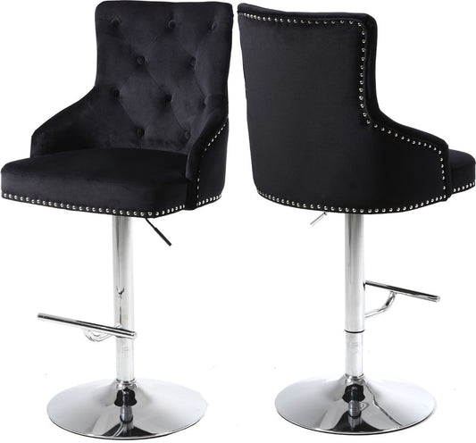 Claude Contemporary Adjustable Stool with Plush Velvet, Chrome Trim, and Deep Tufted Design for Comfort