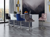 Claude Contemporary Adjustable Stool with Plush Velvet, Chrome Trim, and Deep Tufted Design for Comfort