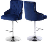 Claude Contemporary Adjustable Stool with Plush Velvet, Chrome Trim, and Deep Tufted Design for Comfort