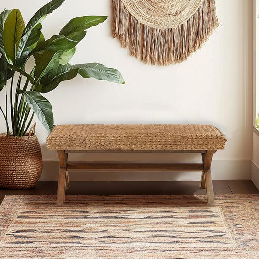 Seagrass Woven Farmhouse Rustic Boho Bench