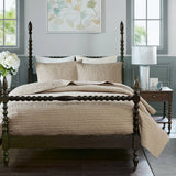 3 Piece Hand Quilted Cotton Quilt Set, Linen