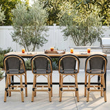 PURPLE LEAF Patio French Counter Stool Set of 2 Outdoor Backrest Barstools Aluminum Frame Woven Rattan for Indoor Kitchen Garden Balcony Restaurant