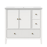 36'' Bathroom Vanity with Sink, Doors and Fluted Drawers