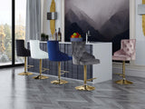 Claude Contemporary Adjustable Stool with Plush Velvet, Chrome Trim, and Deep Tufted Design for Comfort