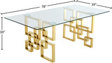 Pierre Gold Geometric Dining Table with Thick Glass Top - Contemporary Artistic Design for Elegance