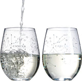 Set of 2 Zodiac Sign Wine Glasses with 2 Wooden Coasters (Cancer)