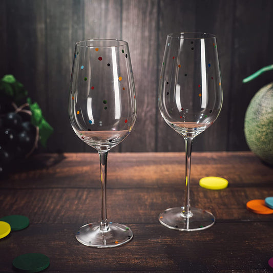 Polka Dot Stemmed Wine Glasses 16 Ounces Set of 2