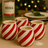Red Swirl Christmas Ceramic Stemless Shot Glasses  | Set of 4 | 6oz