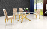 Capri Dining Table - Contemporary Glass Top with Gold Stainless Steel Base, 78" Wide, Chic Design!