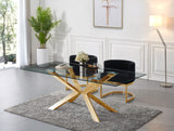 Capri Dining Table - Contemporary Glass Top with Gold Stainless Steel Base, 78" Wide, Chic Design!