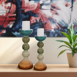 Capri Stripe Glass Candle Holder- Short