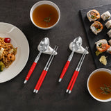 Red Chopsticks & Laguiole Spoons with Ceramic Rests, 4 Pairs