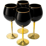 The Wine Savant Set of 4 Black Wine Glasses Gold Stemmed 14 oz