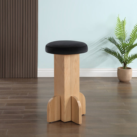 Wyatt Stool - Art Deco Velvet Bar or Counter Stool with Luxe Cushioned Seat and Natural Ash Finish
