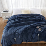 Heated Plush and Berber Electric Bedding Blanket, Navy Blue