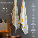 Printed Cotton Kitchen Towels Set of 2 - Lemon & Sage