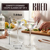 Confetti Coupe Glasses Set of 2, 7.44oz Colorful Clear Glass