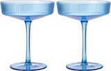Ribbed Coupe Cocktail Glasses 8 oz | Set of 2 (Blue)
