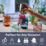 Khen Unbreakable Aerating Stemless Wine Glasses Set of 6-13 oz Pastel Glass