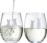 Set of 2 Boston Terrier Dog Stemless Wine Glasses